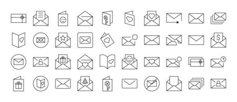 Bundle of Envelope, Mail, Post Related Line Icons. Outline Signs for Graphic and Web Design, Apps, Adverts, Various Cards vector