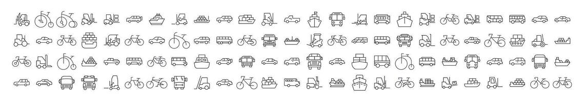 Bus, Ship, Tractor, Bicycle, Car Collection of Thin Icons. Editable Stroke. Perfect for Web Sites, Books, Cards, Apps vector