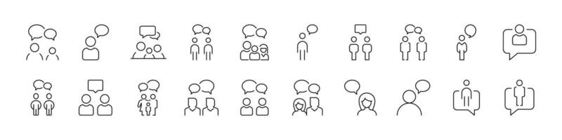 People and Speech Bubble Bundle of Related Line Icons. Outline Signs for Graphic and Web Design, Apps, Adverts, Various Cards vector