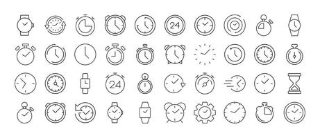 Clock, Smart Watch, Alarm Clock, Timer Line Icon Set. Outline Signs for Graphic and Web Design, Apps, Adverts, Various Cards vector