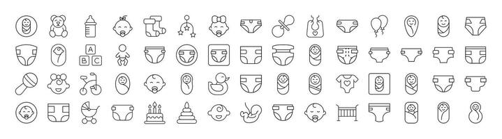 Family, Baby, Diapers Line Icon Collection. Outline Signs for Graphic and Web Design, Apps, Adverts, Various Cards vector