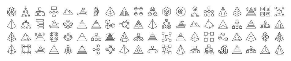 Pack of Pyramid, Hierarchy, Cubes Related Line Icons. Outline Signs for Graphic and Web Design, Apps, Adverts, Various Cards vector