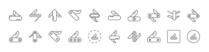 Camping Bundle of Related Line Icons. Folding Knife Outline Signs for Graphic and Web Design, Apps, Adverts, Various Cards vector