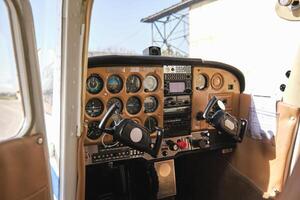 Cockpit dashboard of modern single engine aircraft photo