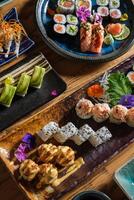 Different types of sushi rolls photo