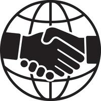 A handshake logo with a globe represents trust, partnership, and unity, perfect for business, deals, donations, and global collaboration branding vector