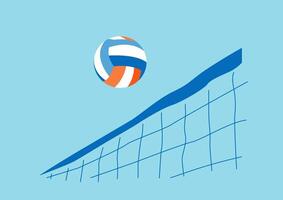 Image of volleyball flying over volleyball net on the background of blue sky. vector