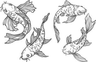 Art line Koi carp set on white background, Chinese new year, fish for festival on backdrops, line art of koi fish vector