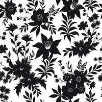 A seamless pattern with silhouettes of arrangement of lilies and field cornflower flowers and leaves, creating a harmonious and natural botanical design vector