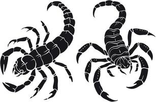 Black scorpion silhouette isolated on white, Silhouettes of various types of scorpion. vector