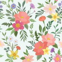 A seamless pattern featuring an elegant arrangement of colorful flowers and green leaves, creating a harmonious and natural botanical design vector