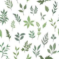 A seamless pattern featuring various green leaves in different shapes and shades, creating a fresh and natural botanical design vector