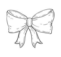 ribbon bow. Hand drawn graphic, ribbon bow illustration. Doodle style, line drawing black and white. Single element festive elegant bow vector