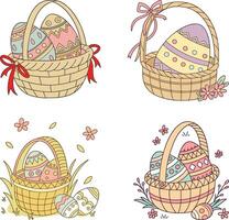 Easter baskets filled with colorful eggs vector