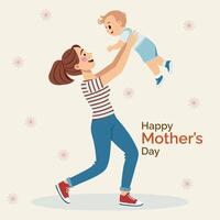happy mother's day card with mother and child vector