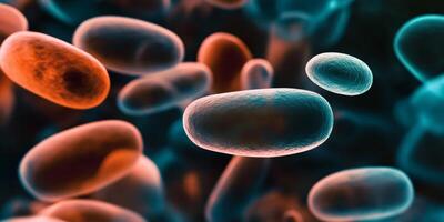Colorful microscopic view of bacteria showcasing diverse shapes and sizes in a laboratory setting photo