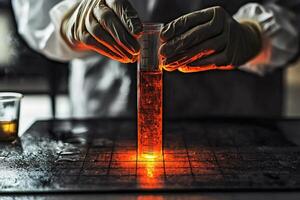 Experiments with glowing liquids in the lab. photo