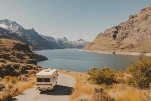 Exploring serene landscapes in a cozy RV. photo