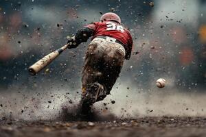 Dynamic baseball player steals second base during game. photo
