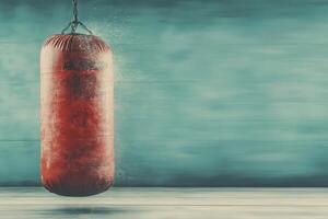Dynamic energy of a swinging punching bag in a workout space. photo