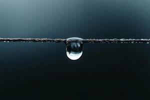 Captivating water droplet poised on a thin wire. photo
