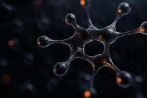 Mysterious molecular structure glows in dark space. photo
