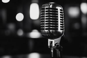 Classic microphone ready for a captivating performance. photo