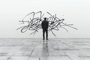 Urban artist creating a unique masterpiece in an empty space. photo