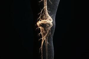 Elegance of the human knee joint illuminated artistically. photo