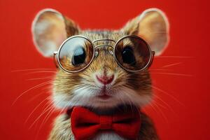 Charming little rodent dressed with style in warm setting. photo