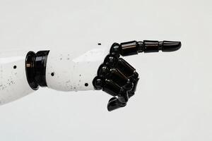 Robotic hand pointing towards the future of innovation. photo