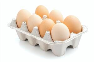 Fresh eggs nestled in a carton ready for breakfast delight. photo