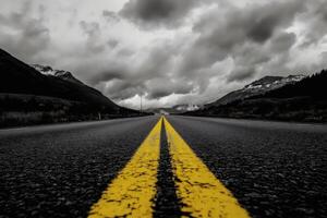 Journey through desolate landscapes under cloudy skies photo