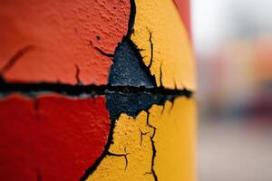 Vibrant colors reveal cracks on urban structure during a cloudy day. photo