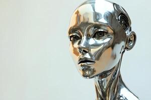 Sleek metallic figure embodying futuristic design in soft studio light. photo
