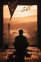 Contemplating the horizon at dusk in a tranquil setting. photo