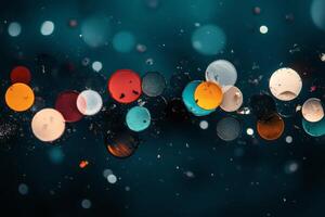 Colorful Circular Reflections Create a Vibrant Bokeh Effect on a Dark Background. photo