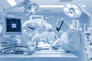 Surgical Team Performing a Procedure in a Sterile Operating Room Setting. photo