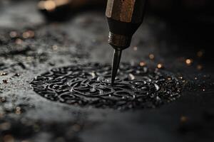 Intricate Design Being Created With Precision Tool on Dark Surface. photo