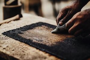Crafting Traditional Textiles With Skilled Hands in a Rustic Workshop. photo
