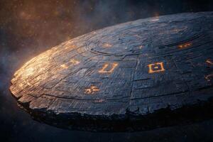 Ancient spacecraft floats in space - AI design photo