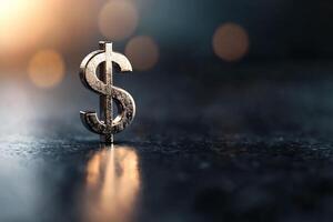 Standing dollar symbol in a reflective setting photo