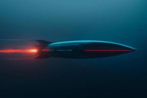 Rocket gliding through dark ocean depths, AI art photo