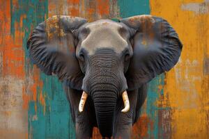 Majestic elephant stands proud against colors photo