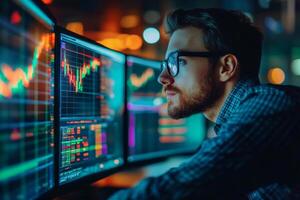 Analyzing data trends in a modern workspace photo