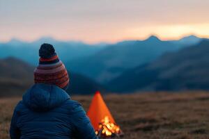 Enjoying a tranquil evening by the fire photo