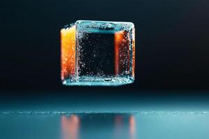 Vibrant bubbles behind floating ice cube AI art photo