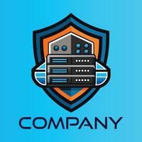 Secure Data Center Cyber Security Technology App Icon Logo, Shield Cloud Server Protection Business Illustration. vector