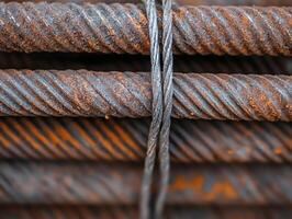 Unique pattern of rusted steel rods photo
