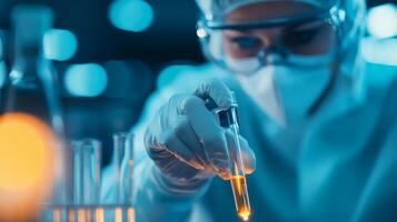 Scientist conducts experiment in a lab setting photo